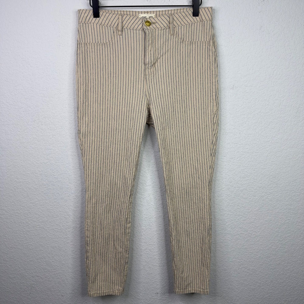 L'Agence Mandy Pants‎ Womens 29 Blue Linen Blend Pinstripe Skinny Luxury Preppy